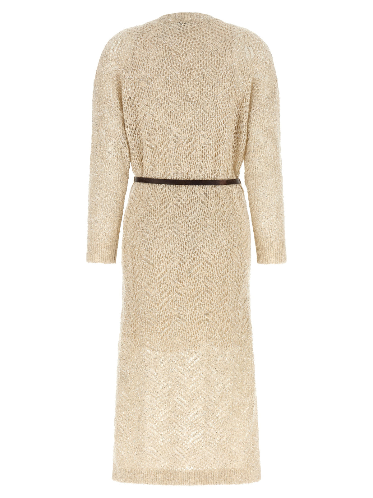 Brunello Cucinelli Beige Polyamide Midi Dress - Dazzling Abstract Leaf
