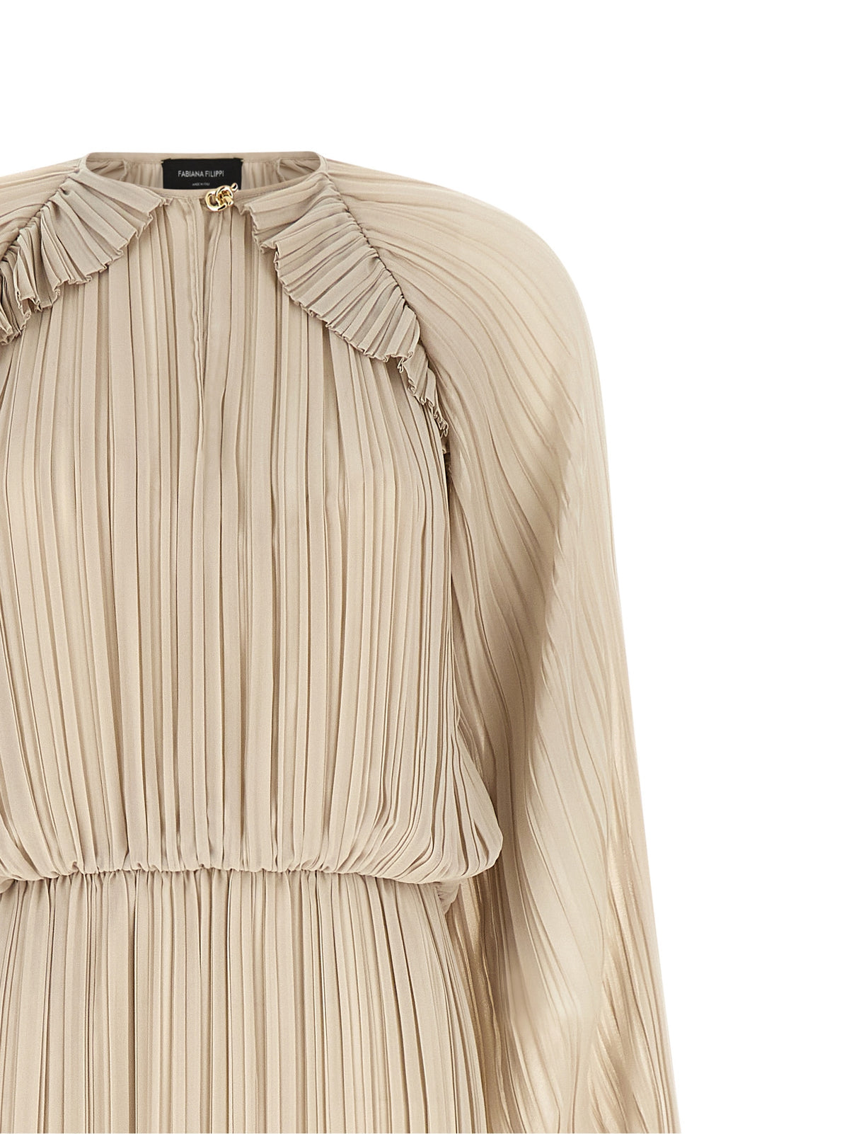 Fabiana Filippi Beige Long Dress with Pleated Detailing