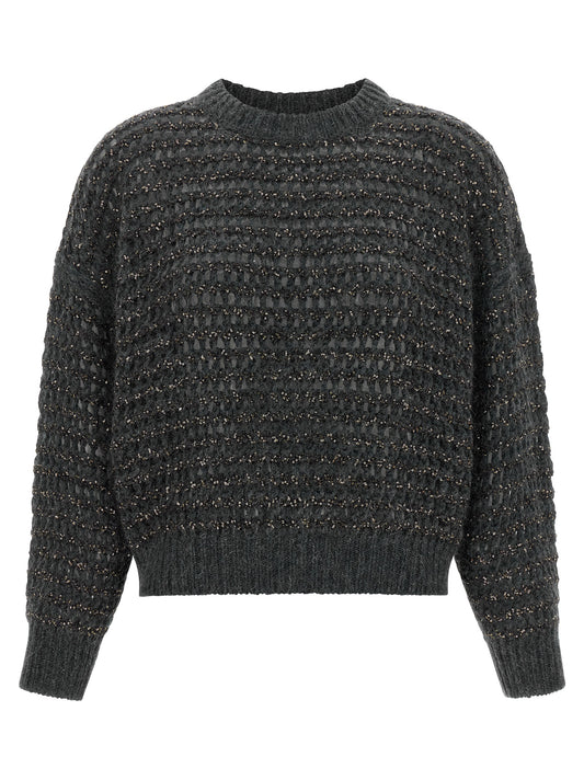 Brunello Cucinelli Gray Elastane Cardigan - Dazzling Braids Design