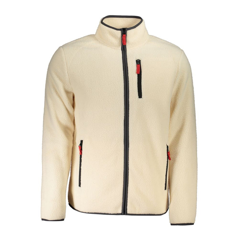 Pull en polyester beige pour homme, Norvège 1963, avec plusieurs poches.