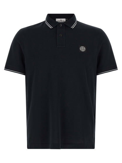 Stone Island Blue Cotton Polo Shirt