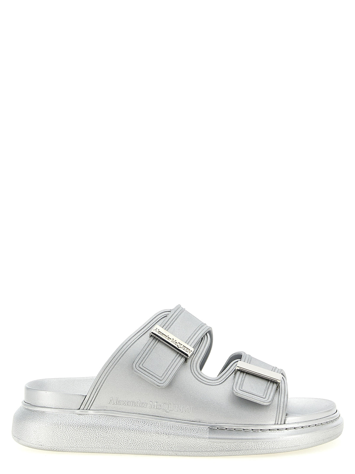 Claques en caoutchouc argentées Alexander McQueen