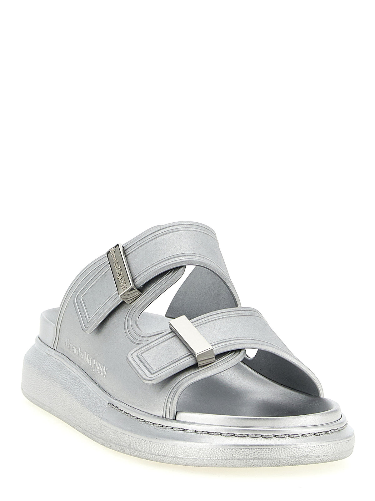 Claques en caoutchouc argentées Alexander McQueen