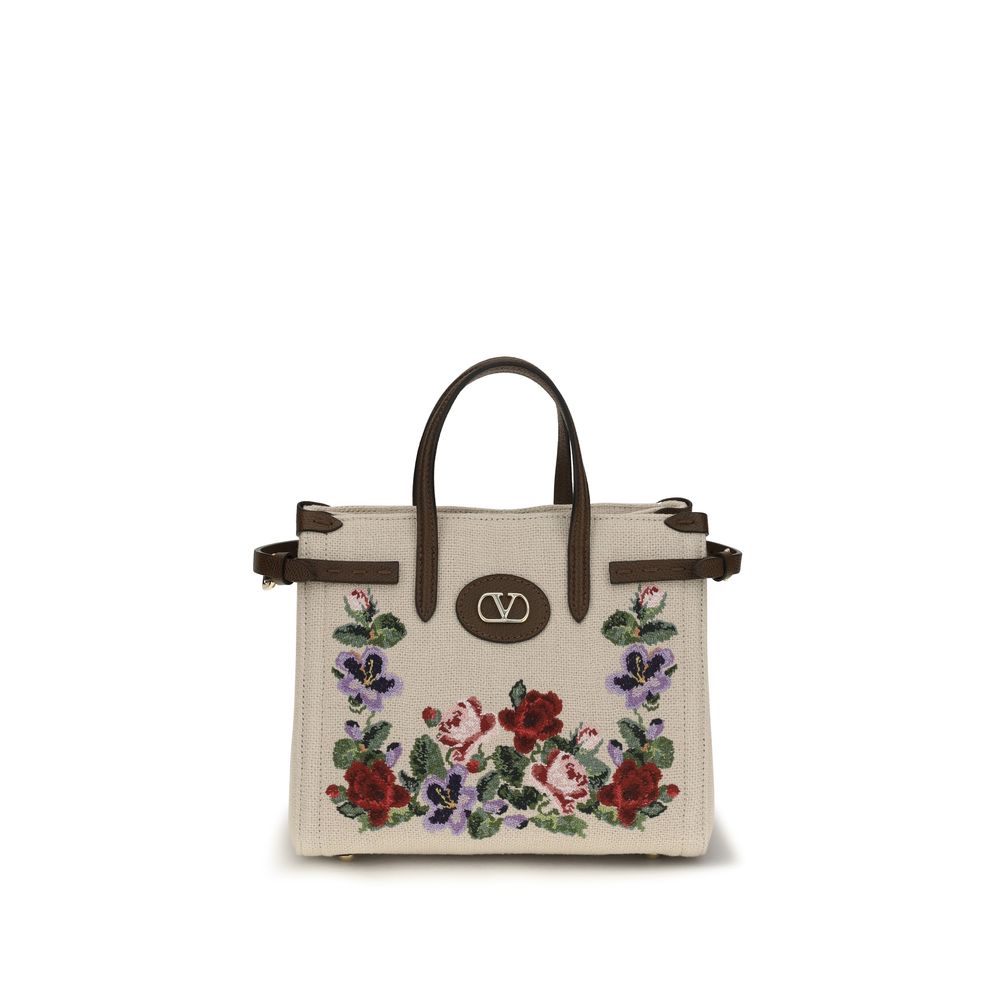 Sac porté épaule Valentino Garavani en lin beige