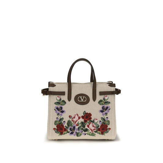 Sac porté épaule Valentino Garavani en lin beige