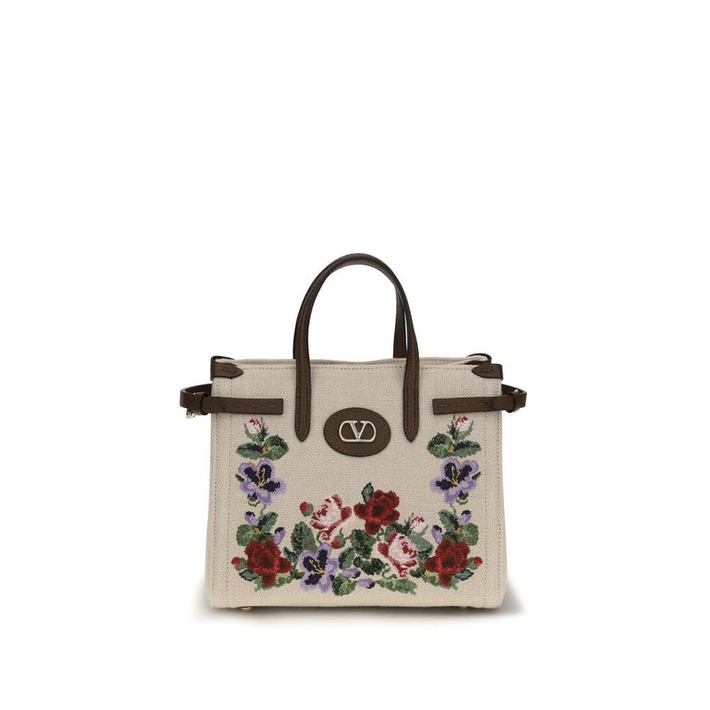 Sac porté épaule Valentino Garavani en lin beige