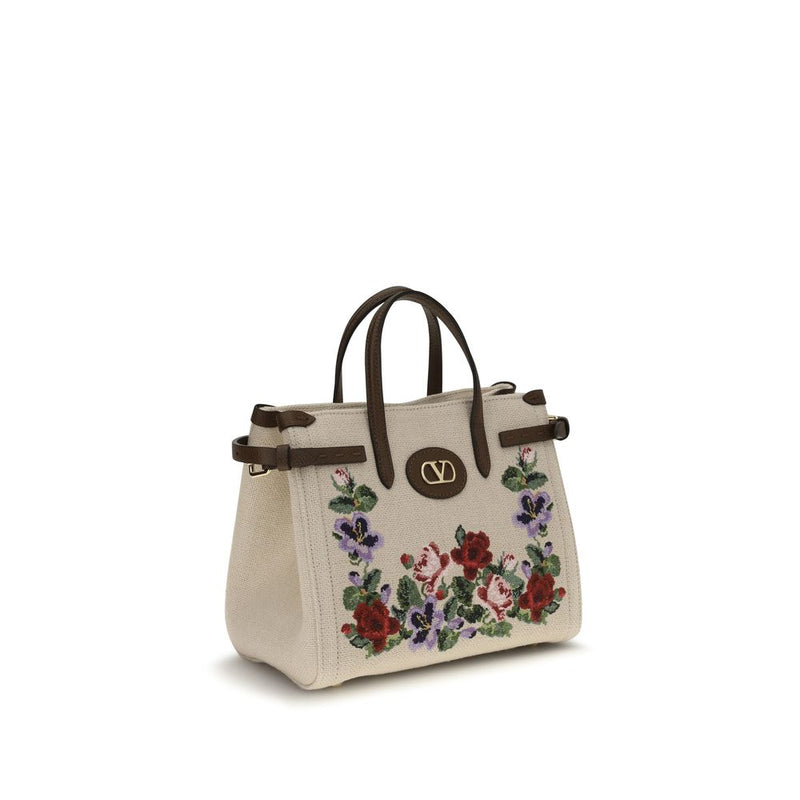 Sac porté épaule Valentino Garavani en lin beige