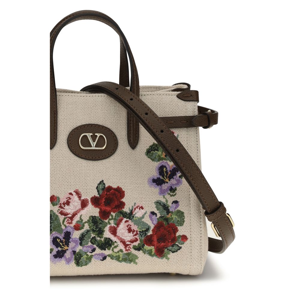 Sac porté épaule Valentino Garavani en lin beige