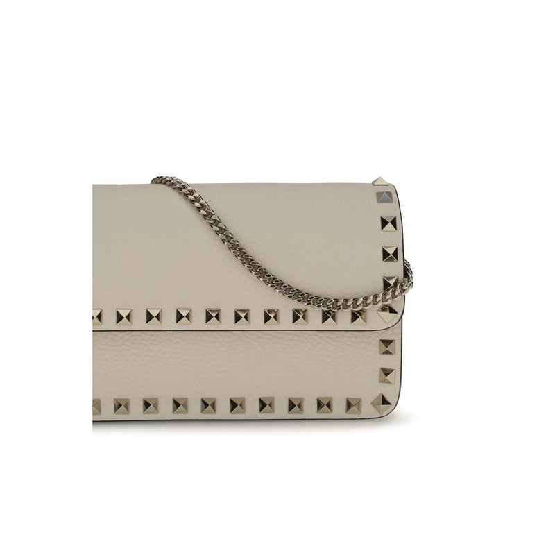 Valentino Garavani Portefeuille Bos Taurus en Cuir de Veau Beige