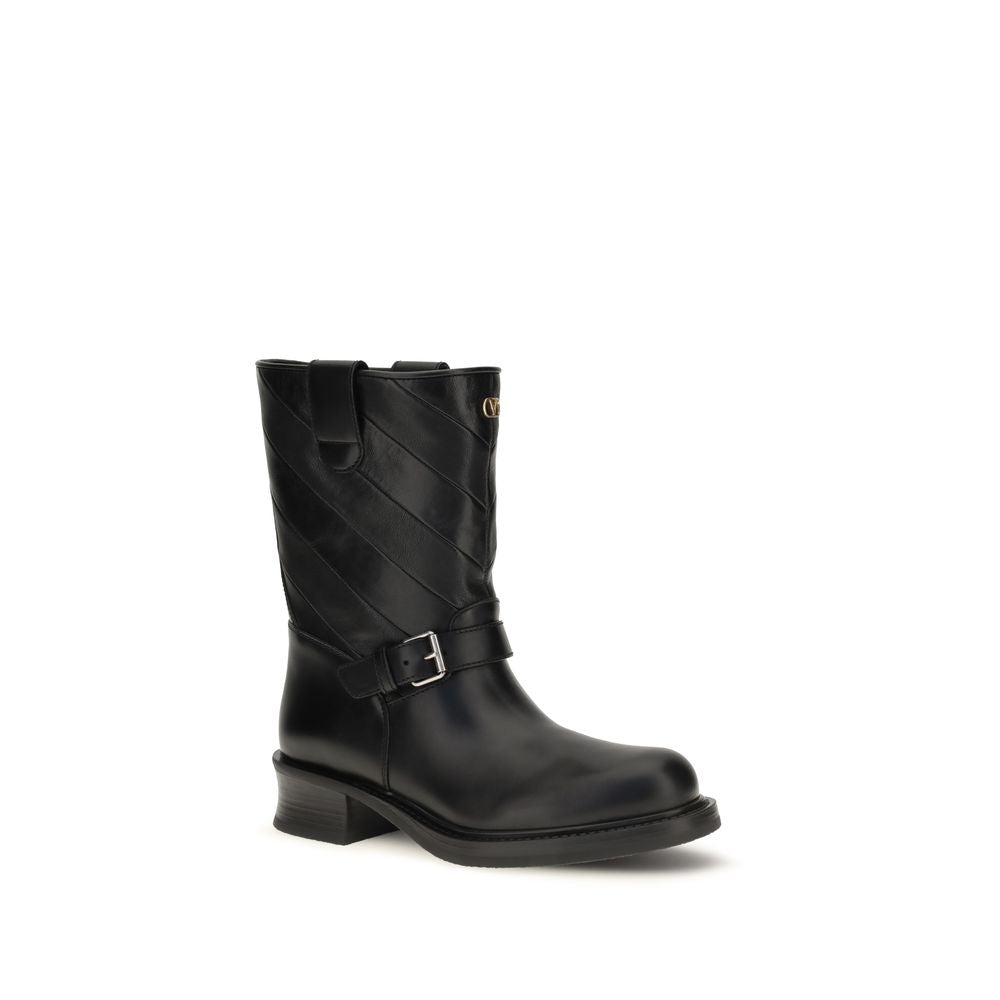 Bottines Valentino Garavani Bos Taurus en cuir de veau noir