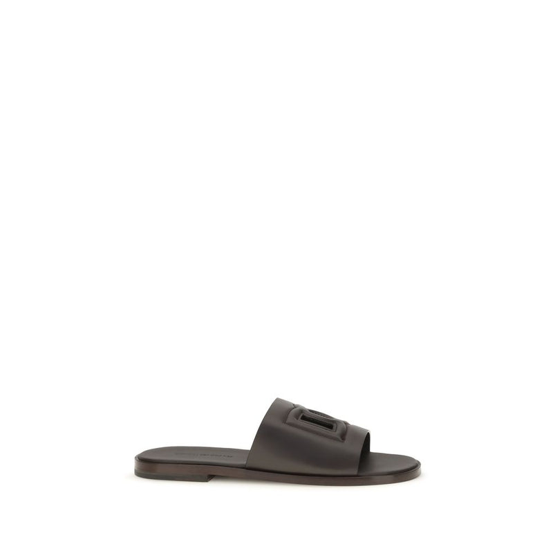 Sandales plates Dolce & Gabbana en cuir de veau marron Bos Taurus