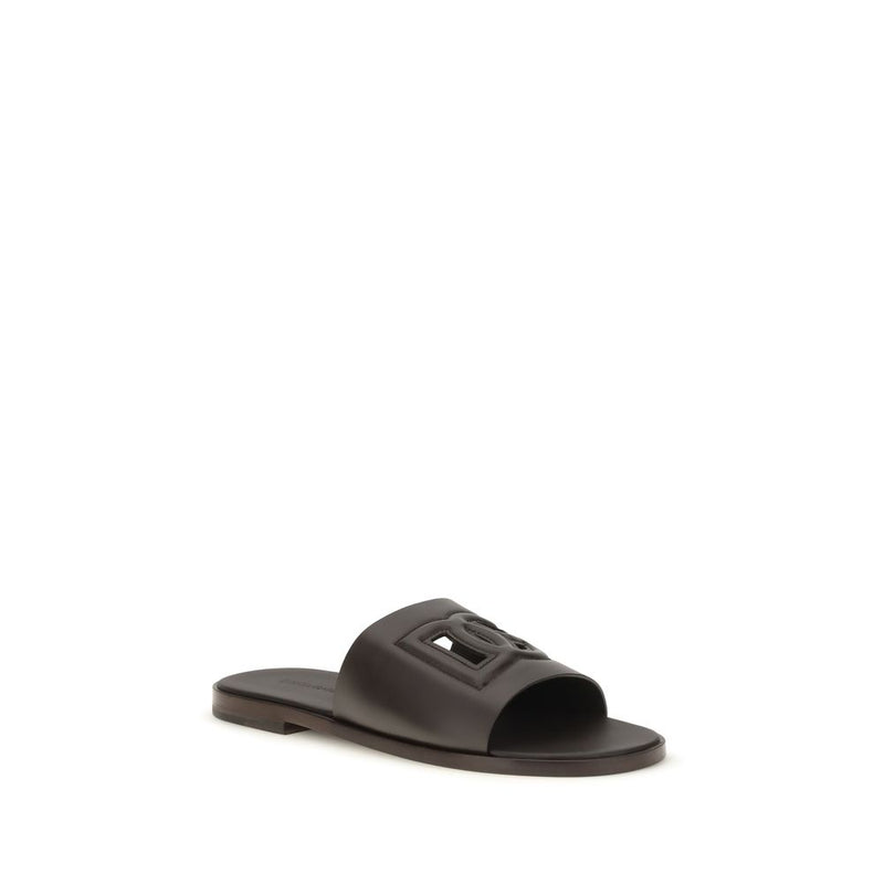 Sandales plates Dolce & Gabbana en cuir de veau marron Bos Taurus