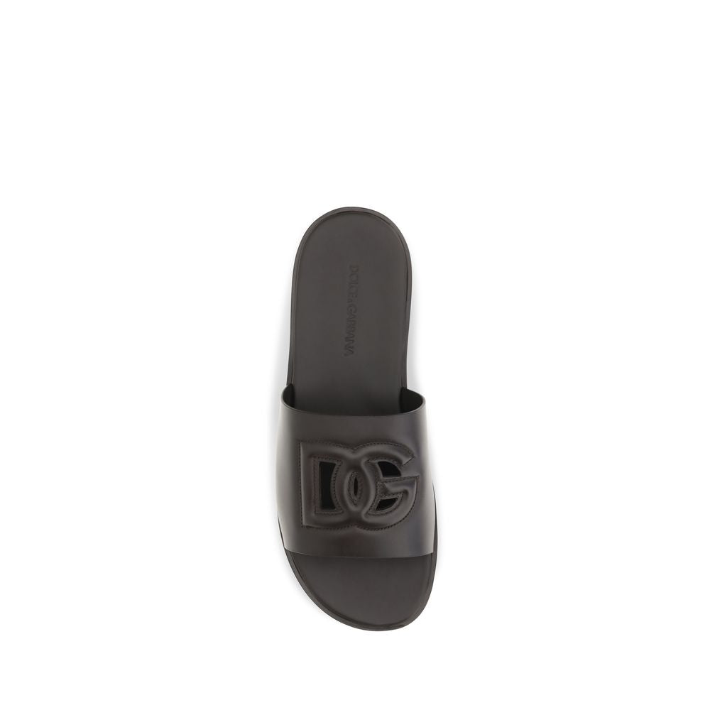 Sandales plates Dolce & Gabbana en cuir de veau marron Bos Taurus