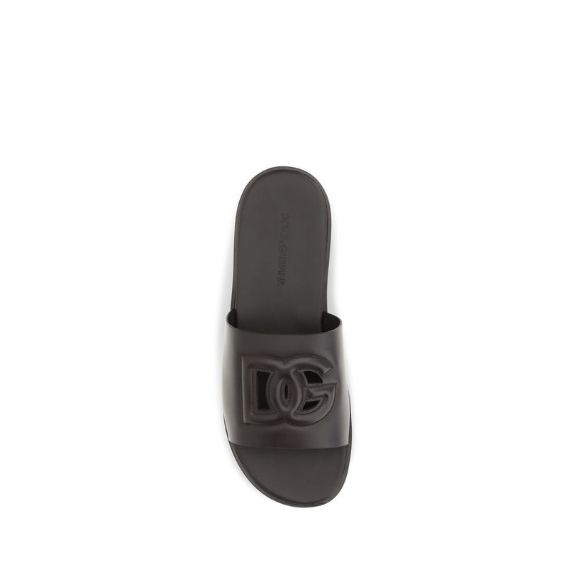 Sandales plates Dolce & Gabbana en cuir de veau marron Bos Taurus