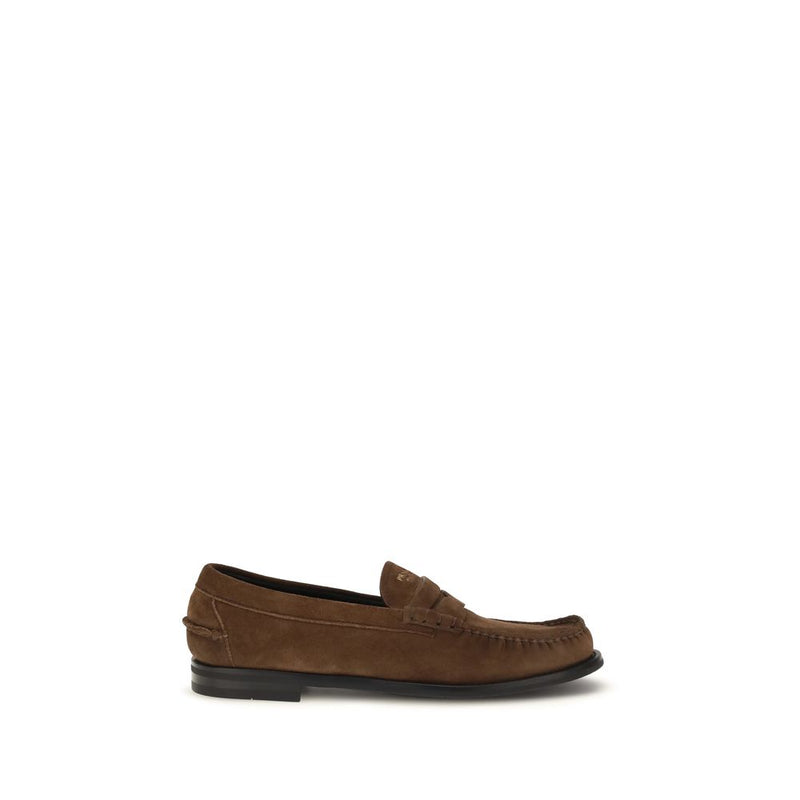 Mocassins à enfiler en cuir suédé marron Prada