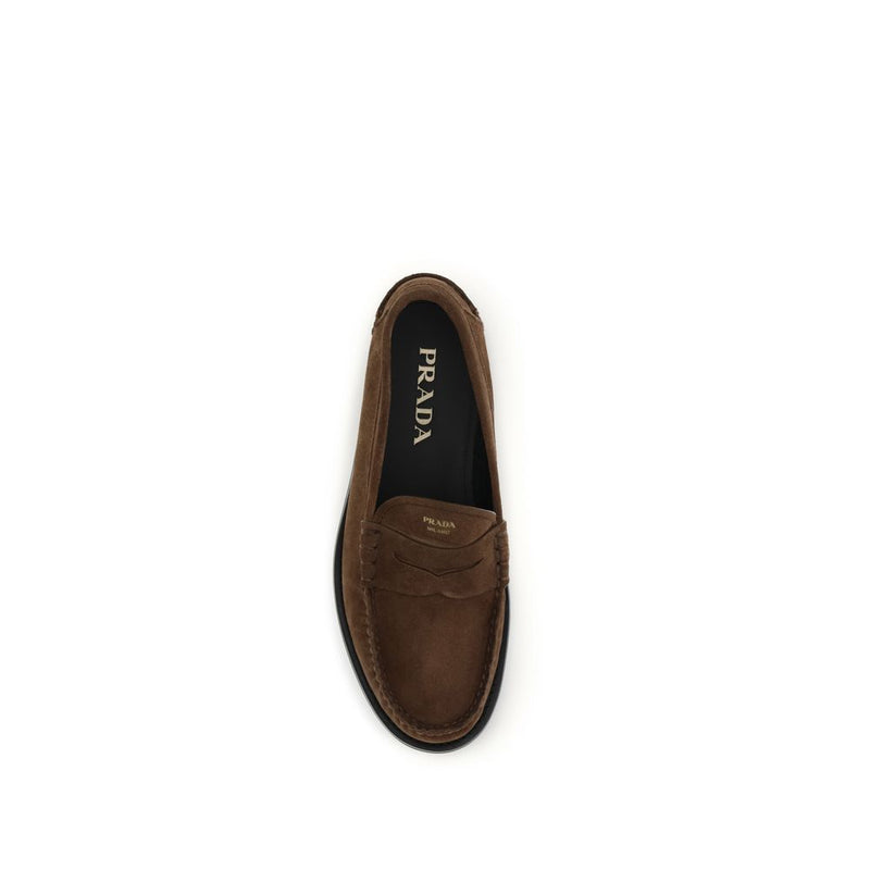 Mocassins à enfiler en cuir suédé marron Prada