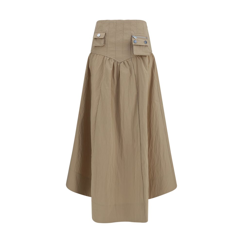 Jupe midi en coton beige Ganni