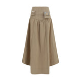 Jupe midi en coton beige Ganni