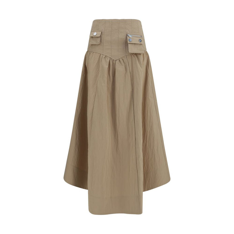 Ganni Beige Cotton Midi Skirt