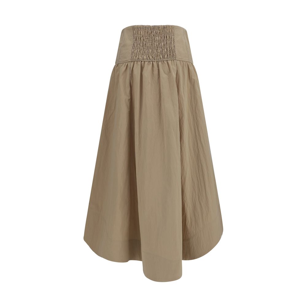 Jupe midi en coton beige Ganni