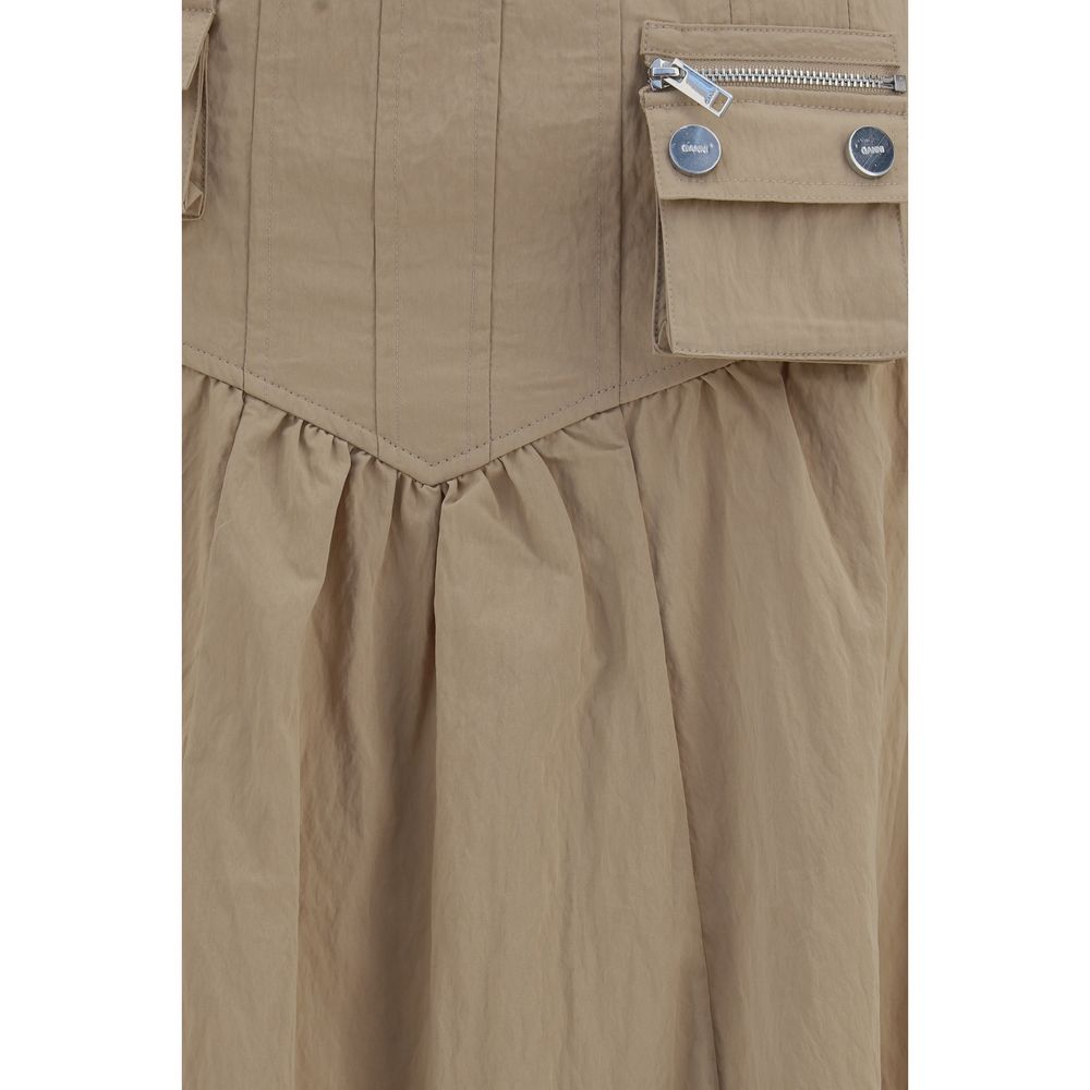 Jupe midi en coton beige Ganni