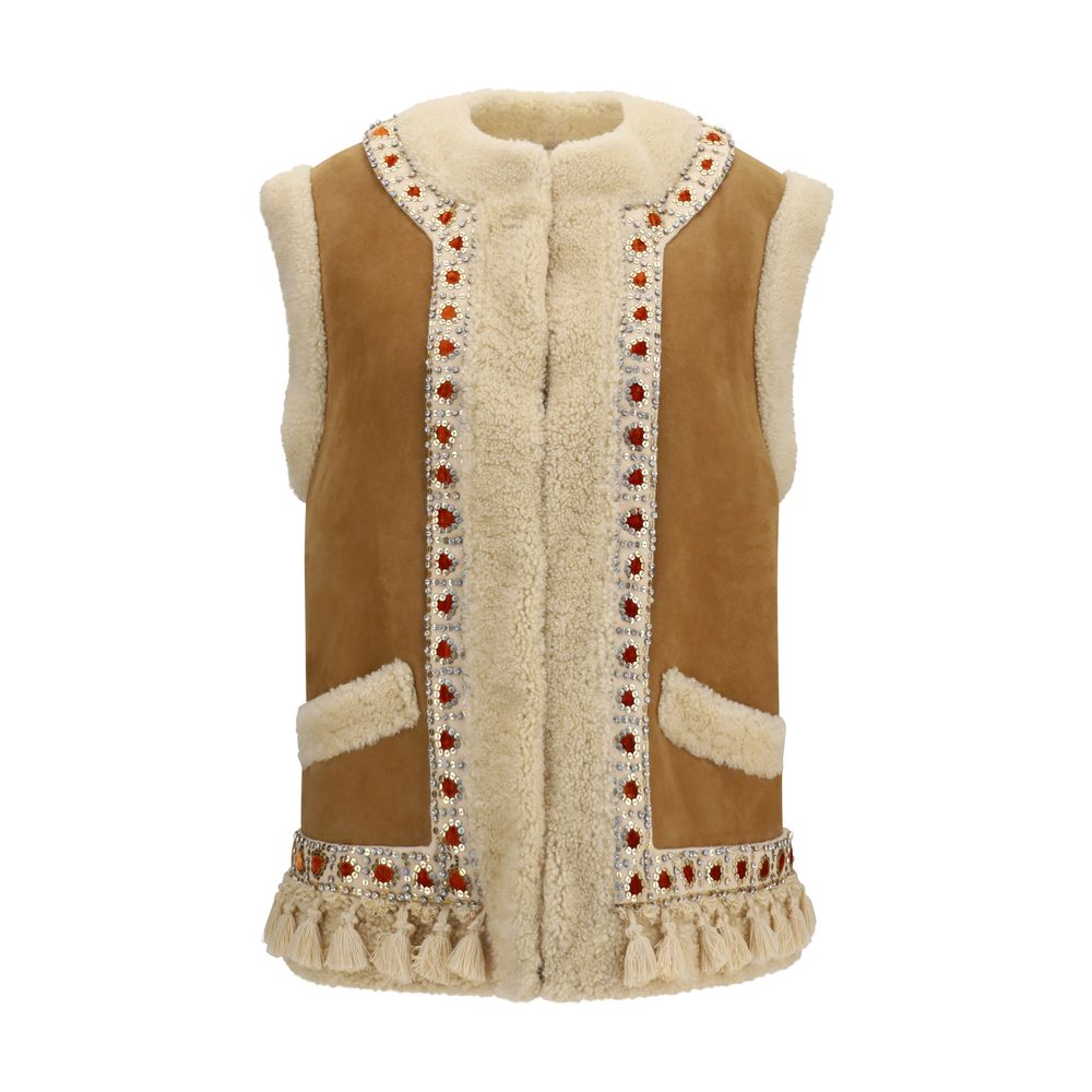 Veste sans manches Valentino Garavani beige en agneau ovis aries