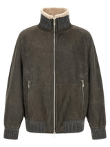 Brunello Cucinelli Blouson en cuir d'agneau gris