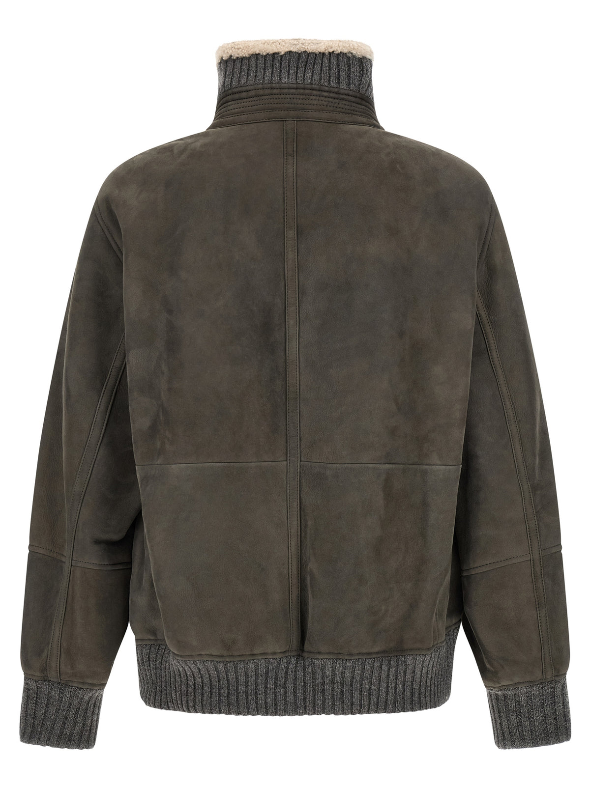 Brunello Cucinelli Blouson en cuir d'agneau gris