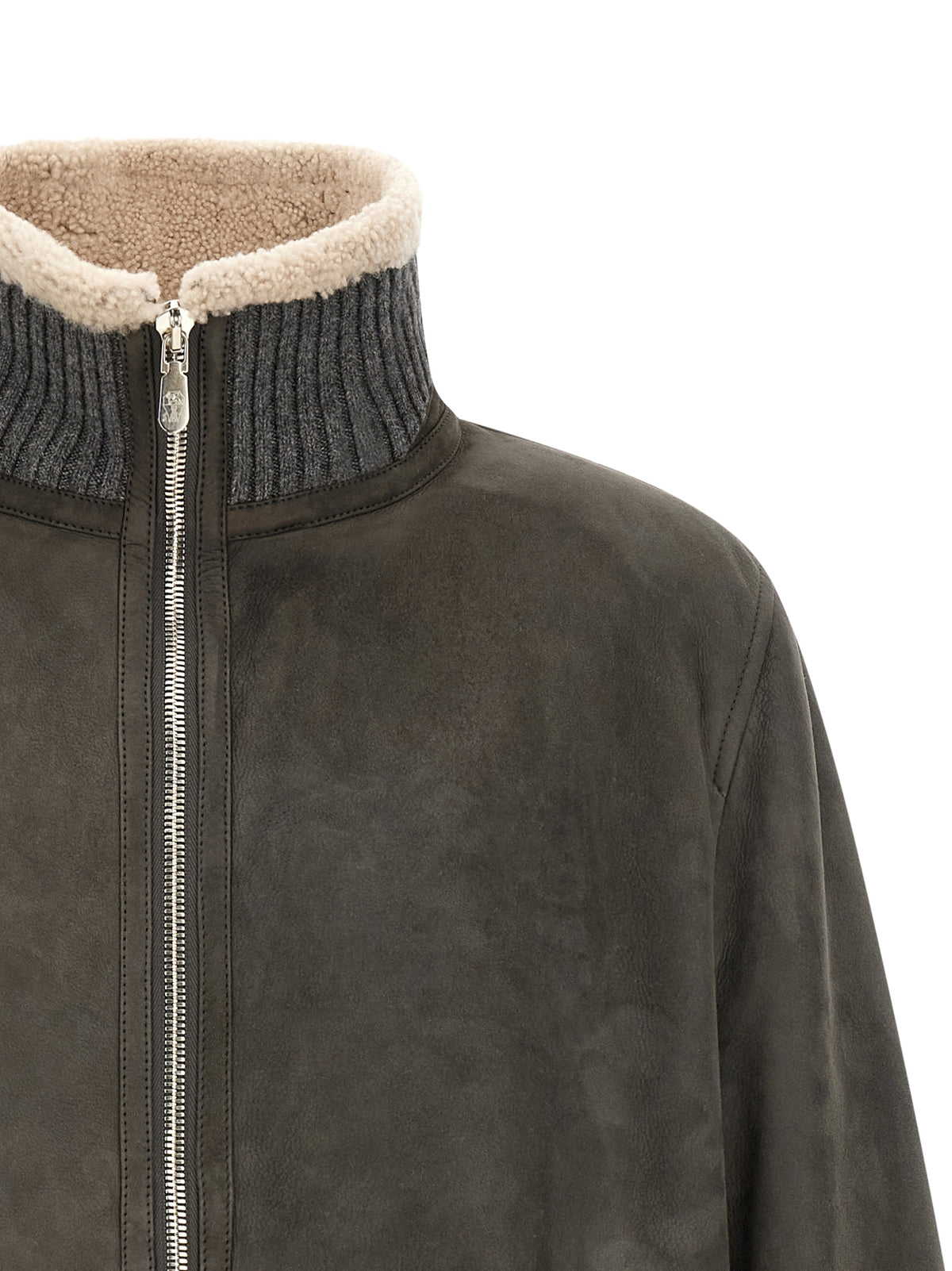 Brunello Cucinelli Blouson en cuir d'agneau gris