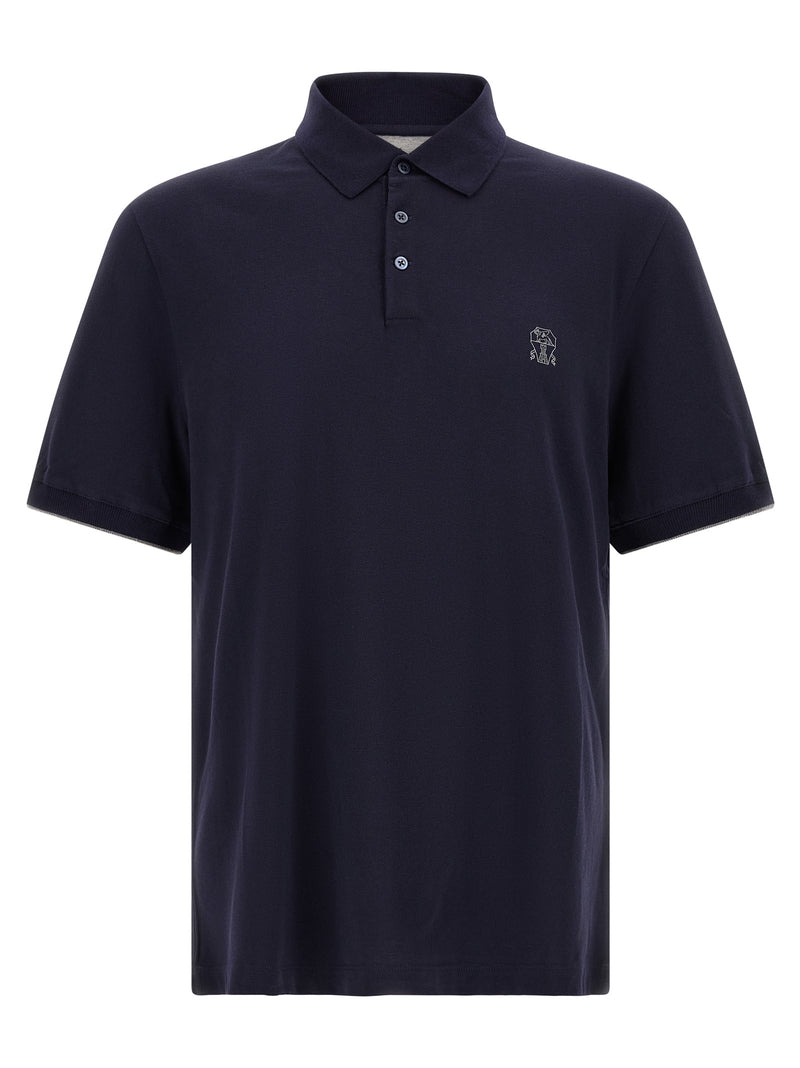 Polo Brunello Cucinelli en coton bleu