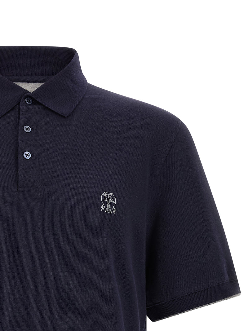 Polo Brunello Cucinelli en coton bleu