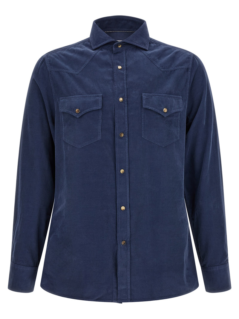 Chemisier en coton bleu Brunello Cucinelli