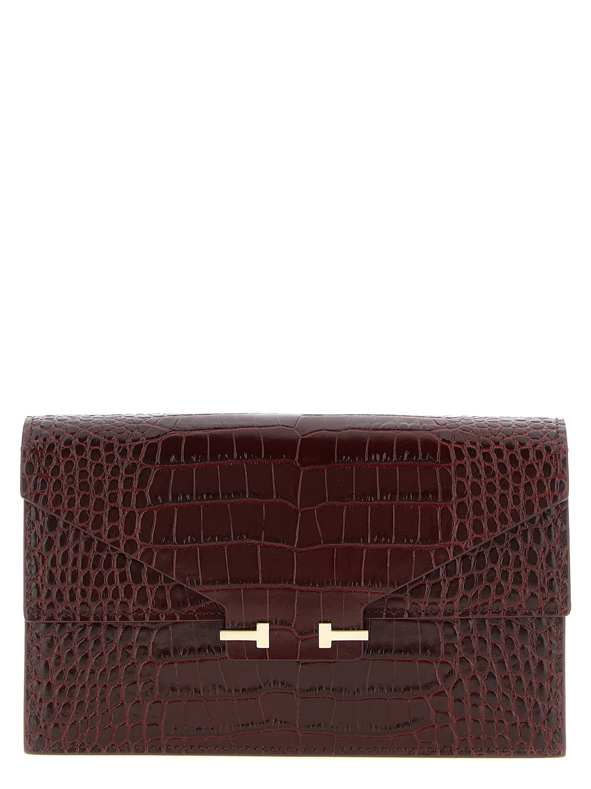 Pochette Tom Ford en cuir de veau bordeaux