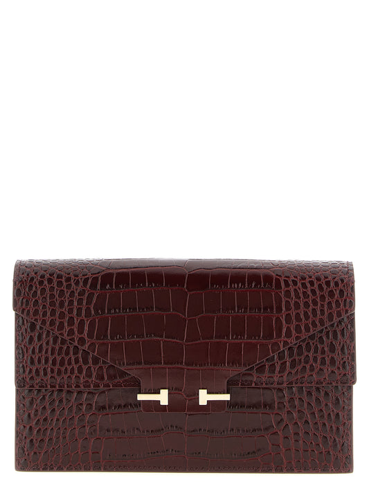 Pochette Tom Ford en cuir de veau bordeaux