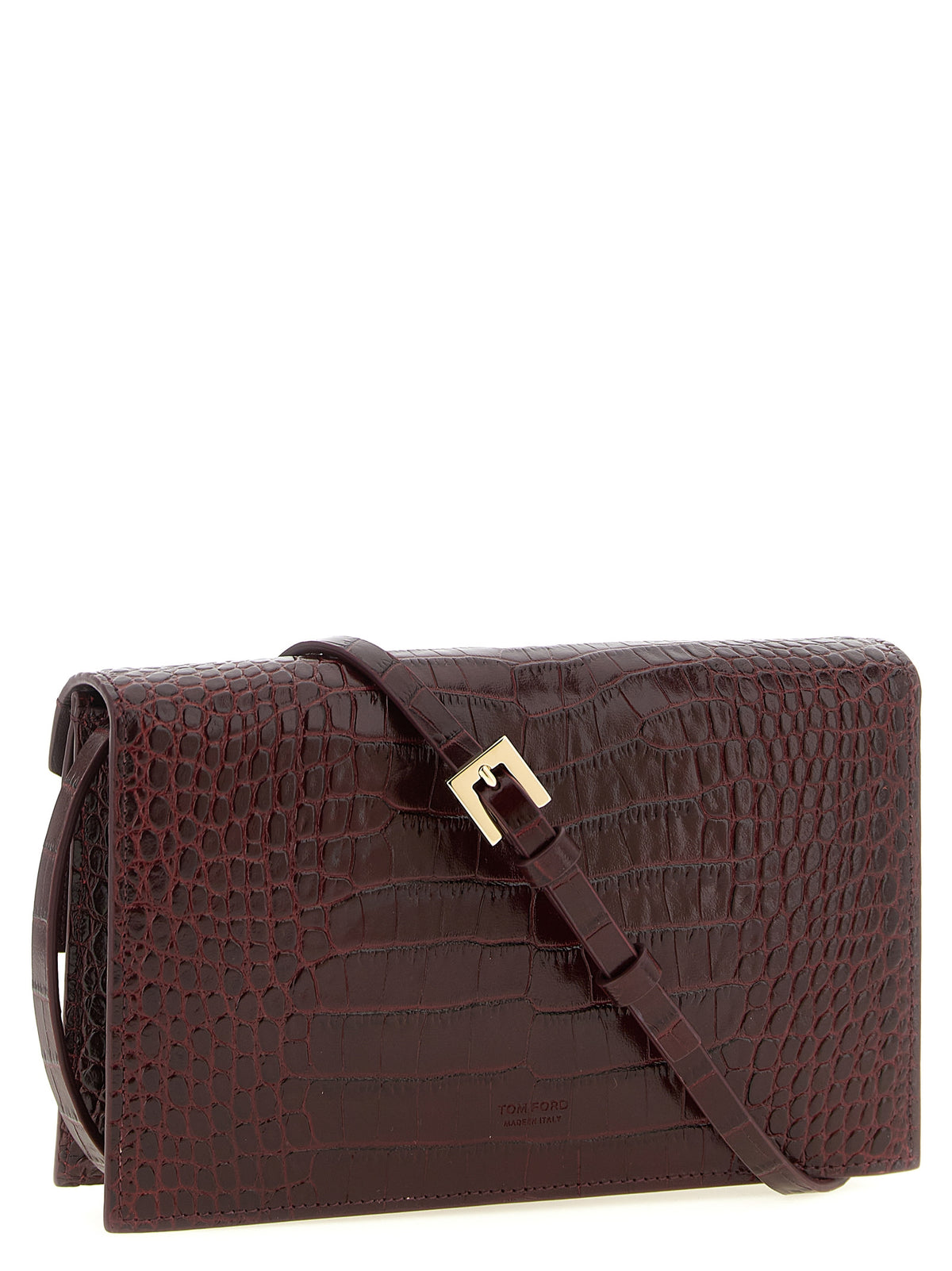 Pochette Tom Ford en cuir de veau bordeaux