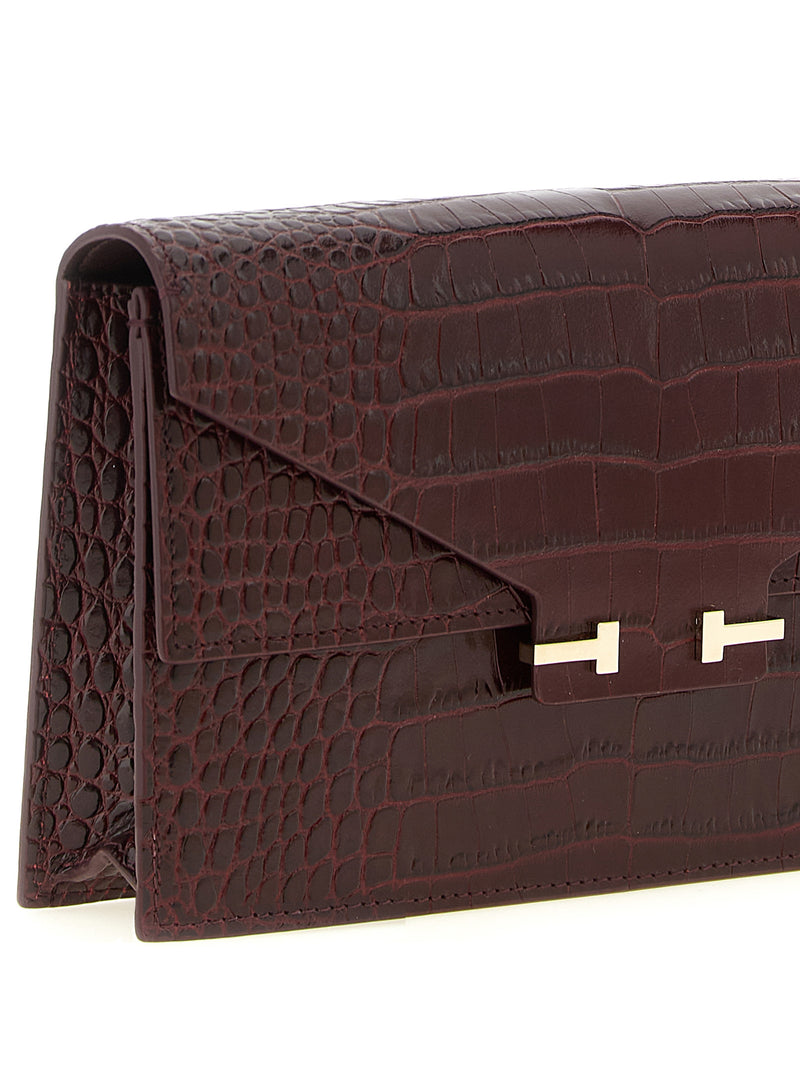 Pochette Tom Ford en cuir de veau bordeaux