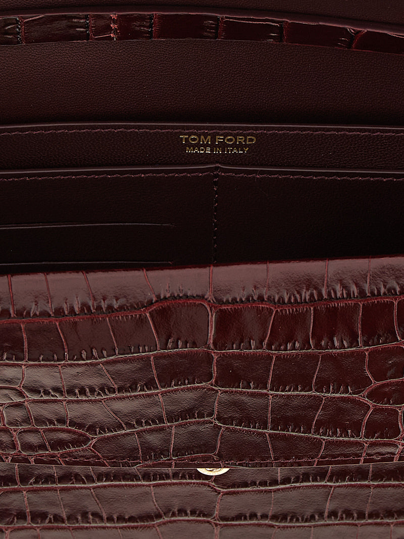 Pochette Tom Ford en cuir de veau bordeaux
