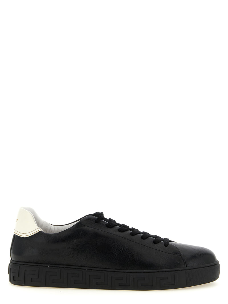 Baskets basses bicolores en cuir de veau Versace