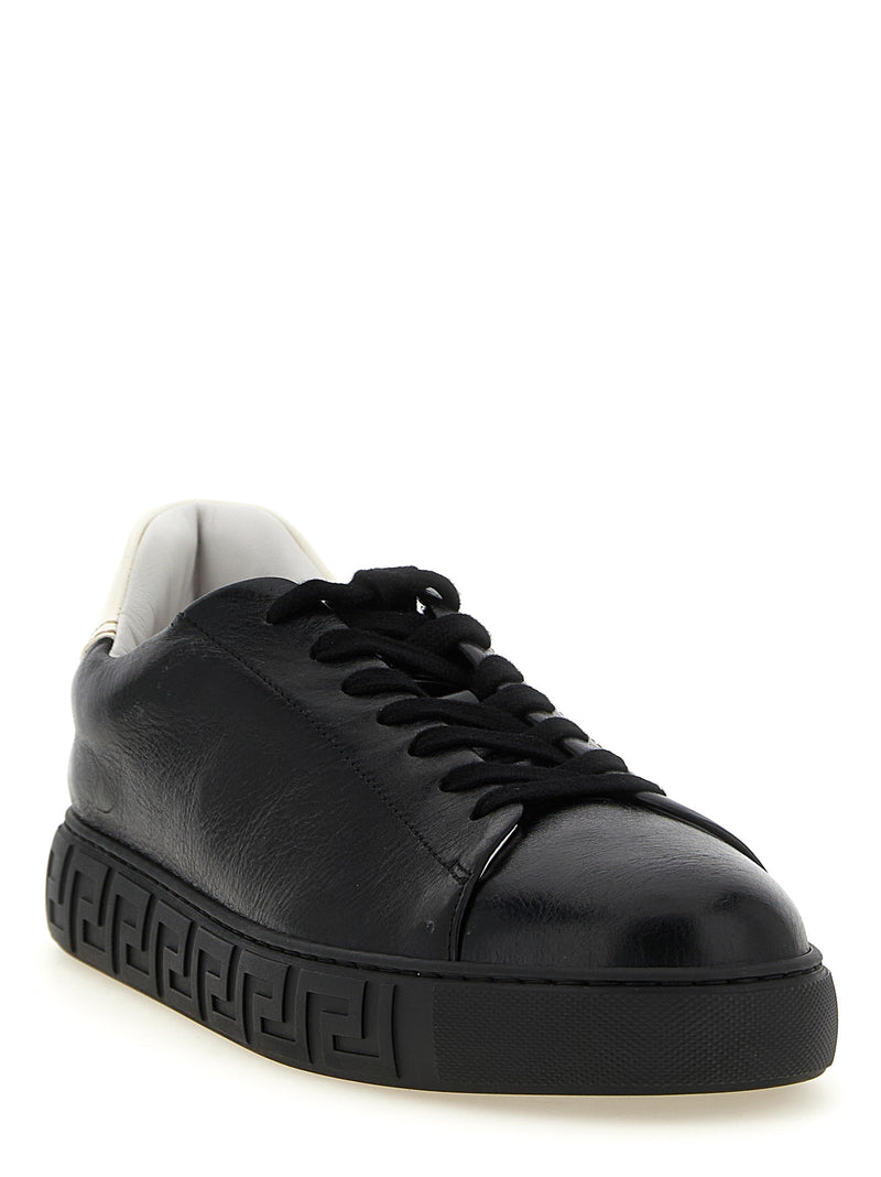 Baskets basses bicolores en cuir de veau Versace