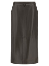 Jupe midi en cuir d'agneau marron Alberta Ferretti