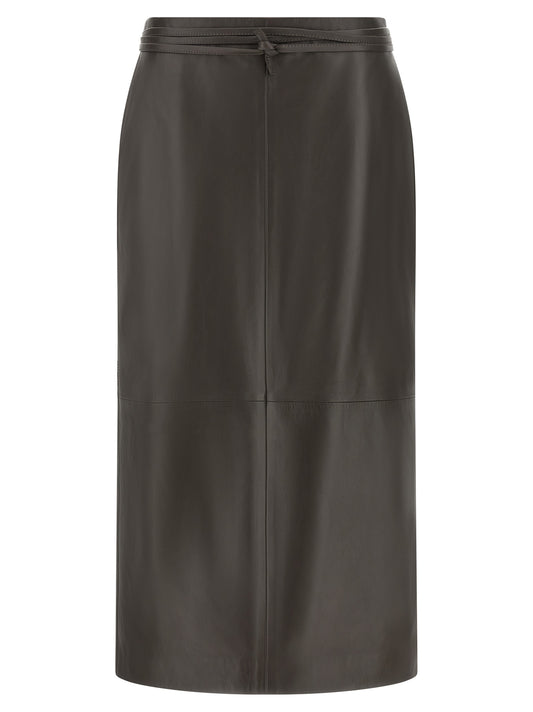 Jupe midi en cuir d'agneau marron Alberta Ferretti