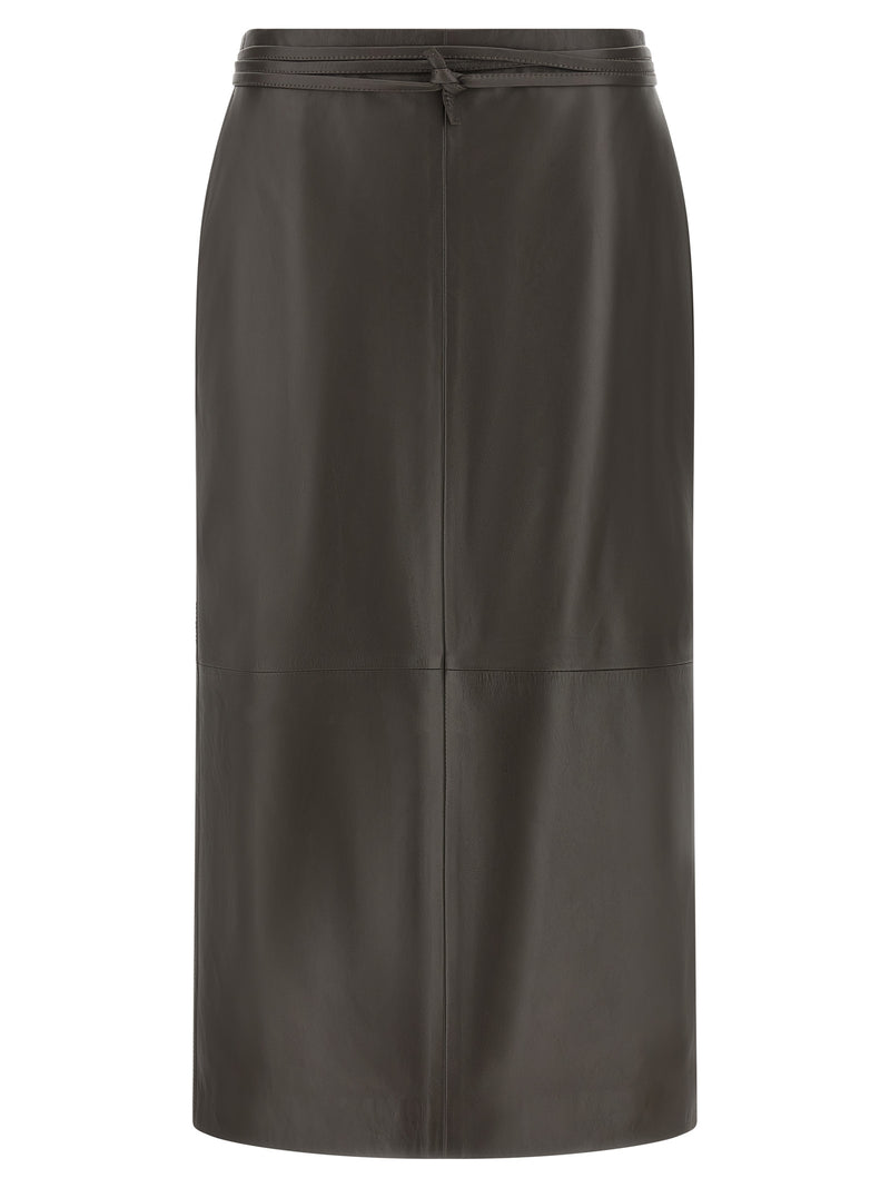 Alberta Ferretti Brown Lamb Leather Midi Skirt