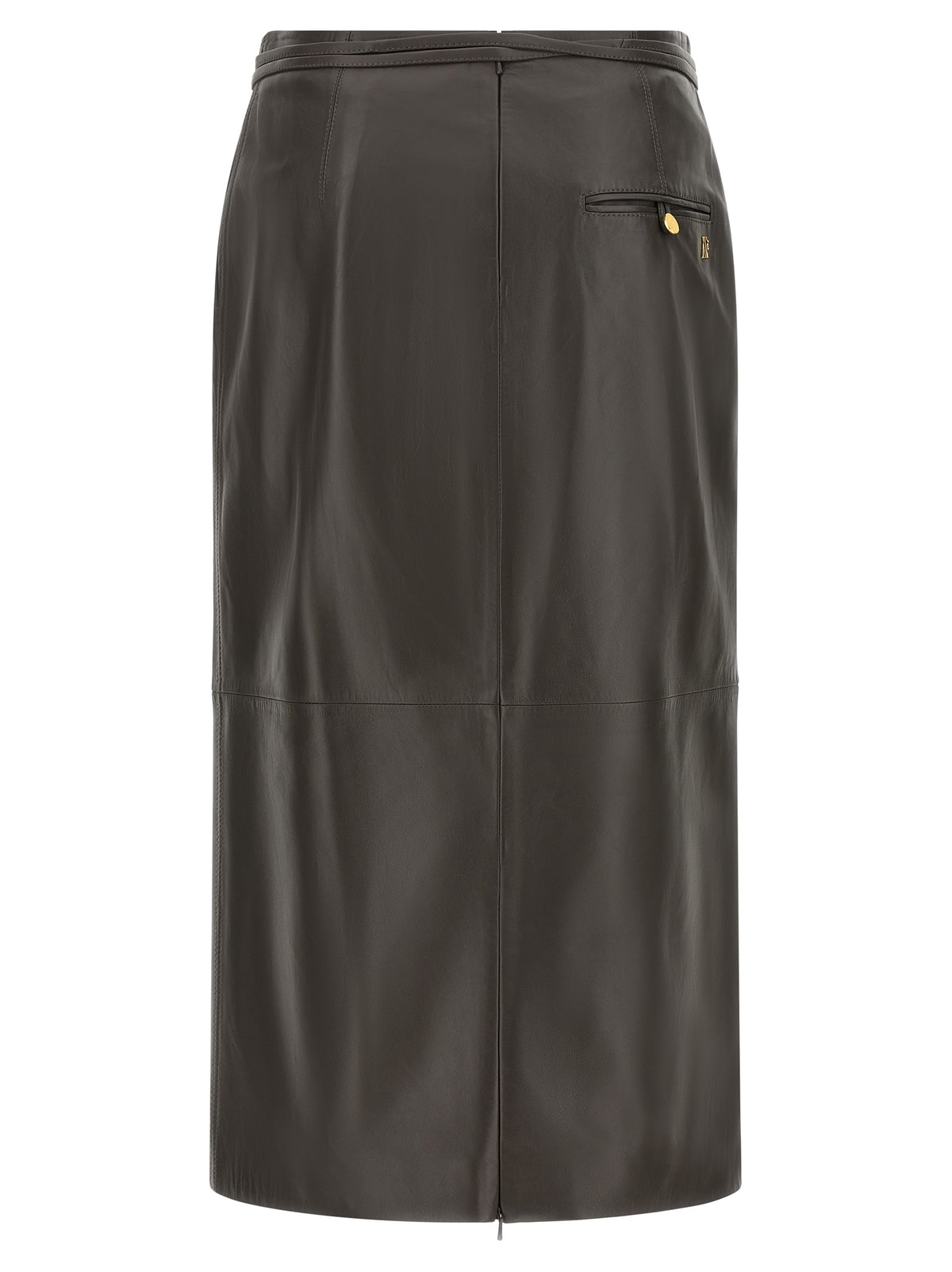 Jupe midi en cuir d'agneau marron Alberta Ferretti