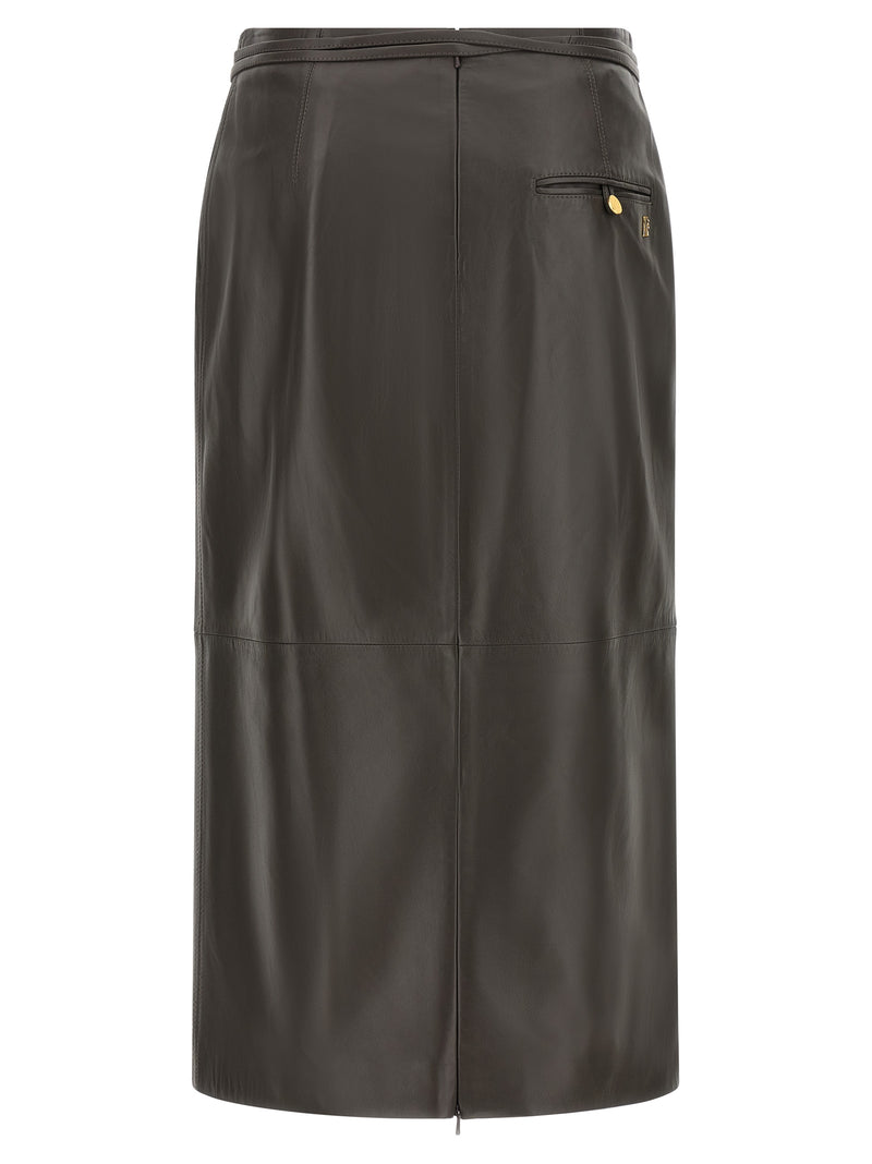 Alberta Ferretti Brown Lamb Leather Midi Skirt
