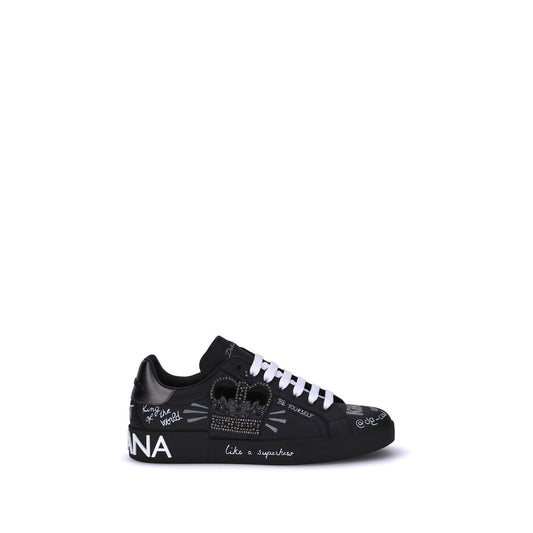 Dolce & Gabbana Black Calf Leather Bos Taurus Athletic Sneakers