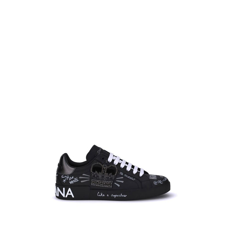 Dolce & Gabbana Black Calf Leather Bos Taurus Athletic Sneakers