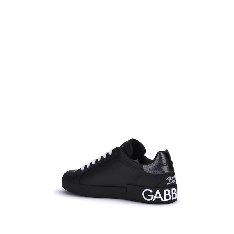 Dolce & Gabbana Black Calf Leather Bos Taurus Athletic Sneakers