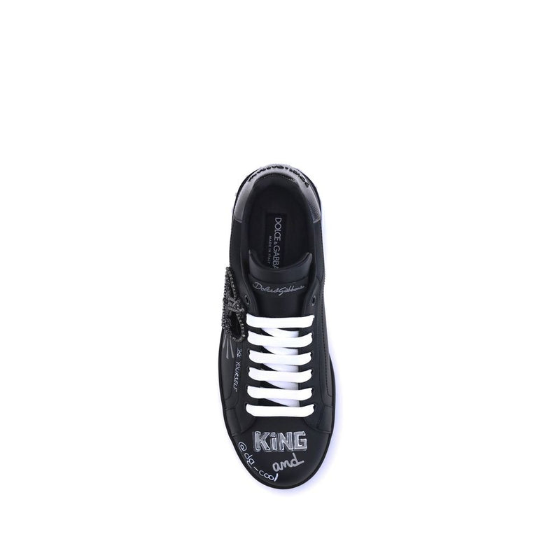 Dolce & Gabbana Black Calf Leather Bos Taurus Athletic Sneakers