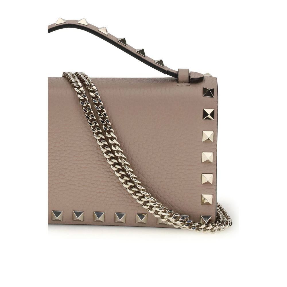 Valentino Garavani Portefeuille Bos Taurus en Cuir de Veau Beige