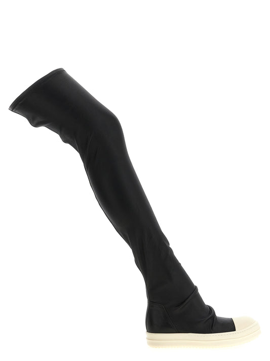 Bottes Rick Owens noires en cuir d'agneau et cuissardes